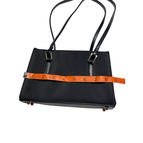 Black Mini Structured Shoulder Bag Gold Hardware Faux Leather Purse Handbag - Picture 14 of 16